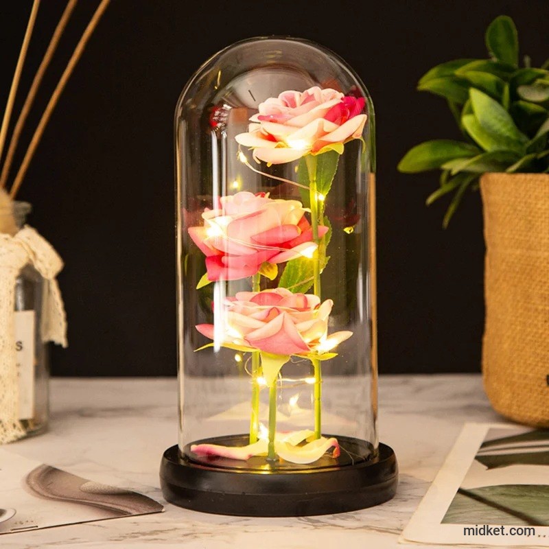Rose Glass Cover Rose in Glass Dome Light Up Gifts for Women Valentines Ornament Glass Dome Rose Ornament The Preserve Flannel
